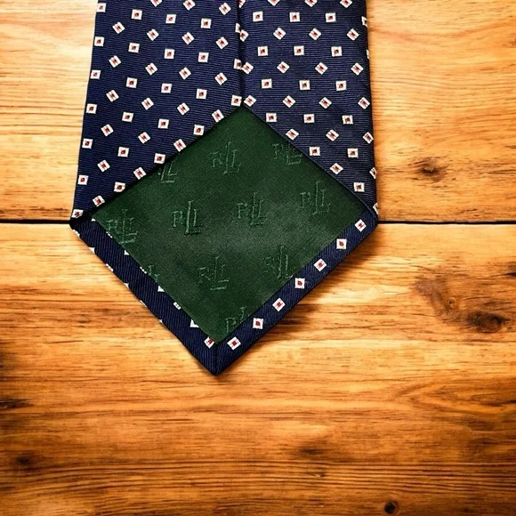 LAUREN RALPH LAUREN 100% SILK MADE IN USA CLASSIC TIE 57.5" NAVY HAND FINISHED - Picture 2 of 5